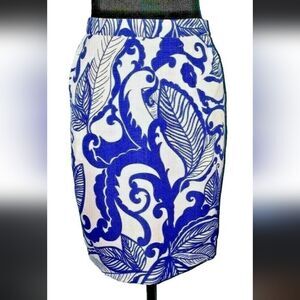 Attention Blue/White Leaf Midi Skirt